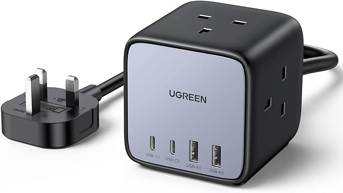 UGREEN Nexode GaN 65W USB C Charger, 7-in-1 DigiNest Cube Charger Station 4-Port USB Fast Charger Plug, Multiple Power Strip with 3 AC Outlets, 1.8M Extension Cord for Desktop, Home, Office, etc