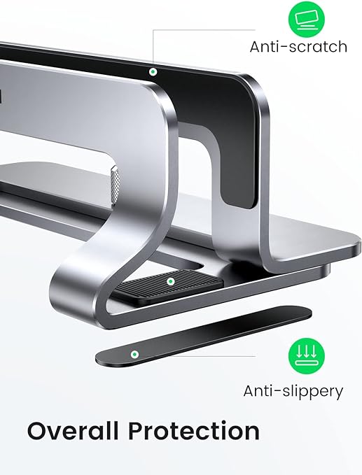 UGREEN Aluminum Vertical Laptop Stand, Double Desktop Stand Holder with Adjustable Dock Space-Saving Anti Slide Silicone Grips for All Tablet/iPad MacBook/Surface/Samsung/HP/Dell/Chrome Book Silver