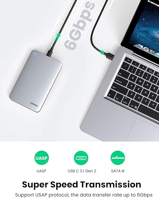 UGREEN USB C Hard Drive Enclosure Aluminum 2.5 inch USB 3.1 Type C to SATA Disk Case External Reader USB C 3.1 Gen 2 Thunderbolt 3 UASP Compatible with 7mm 9.5mm SATA 2.5 HDD SSD,MacBook,Laptop,PS4,TV