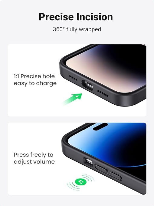 UGREEN iPhone 14 Pro Max Case Silicone Protective Case 6.7 inch Soft Liquid Gel Rubber Cover, Slim Thin Cover, Anti-Drop Anti-Scratch,Anti-Fingerprint Compatible with iPhone 14 Pro Max Black Cover