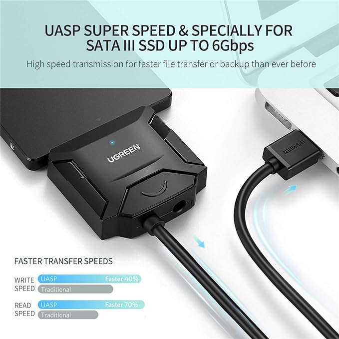 UGREEN USB 3.0 to SATA III Adapter Cable with UASP SATA to USB Converter for 2.5" 3.5” Hard Drives Disk HDD and Solid State Drives SSD