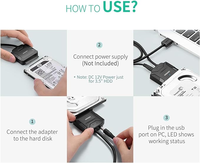 UGREEN USB 3.0 to SATA III Adapter Cable with UASP SATA to USB Converter for 2.5" 3.5” Hard Drives Disk HDD and Solid State Drives SSD